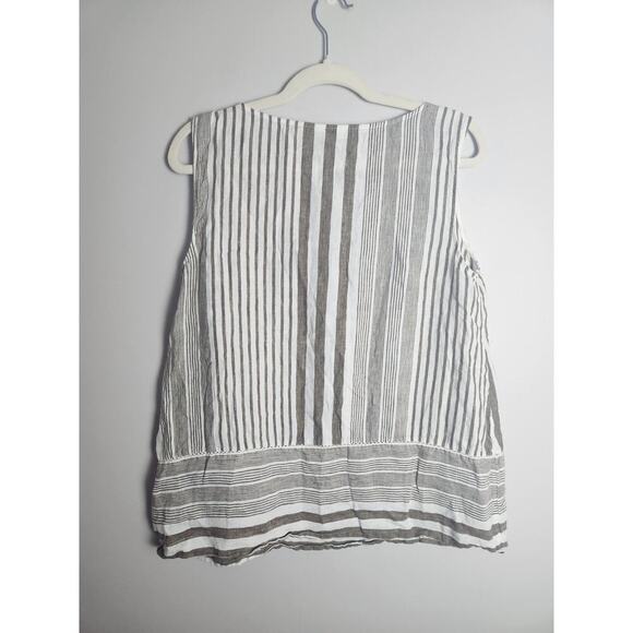 J. Jill Love Linen tank Tunic sz L Large Striped neutral minimalist beachy boho - Picture 3 of 8